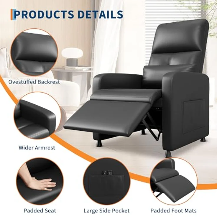 GarveeHome Fernsehsessel Elektrisch Relaxsessel Ruhesessel, massagesessel mit wärmefunktion, Verstellbarer Fernsehsessel mit Fußstütze, Einzelsofa,für Wohnzimmer, Schlafzimmer oder Büro – Bild 8