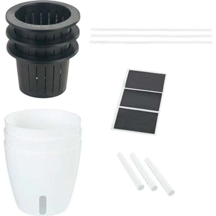 Maximex Selbstbewässernde Pflanztöpfe, 15-teiliges Set, Kräutertöpfe mit Wasserreservoir, automatische Bewässerung für Zimmerpflanzen, Ø 13x13,5 cm, Kunststoff – Bild 10