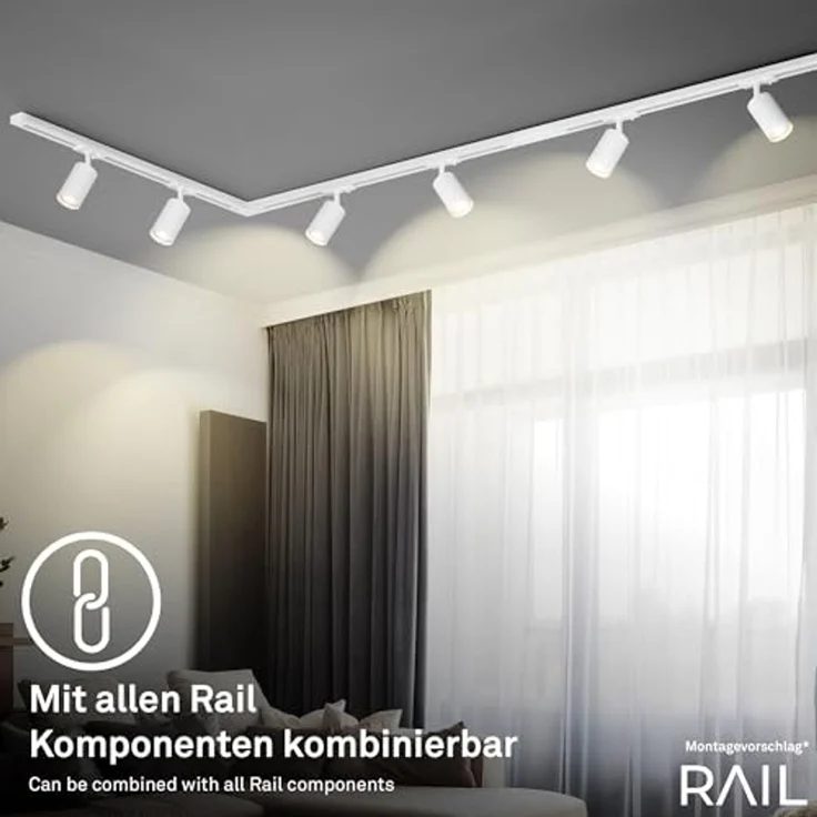 Briloner Leuchten LED Pendelleuchte 8014066B, LED wechselbar, 2700K - Extra-Warmweiß, Schienensystem Rail 2,25 m Weiß max. 9W Decke Wohnzimmer Büro Küche – Bild 2