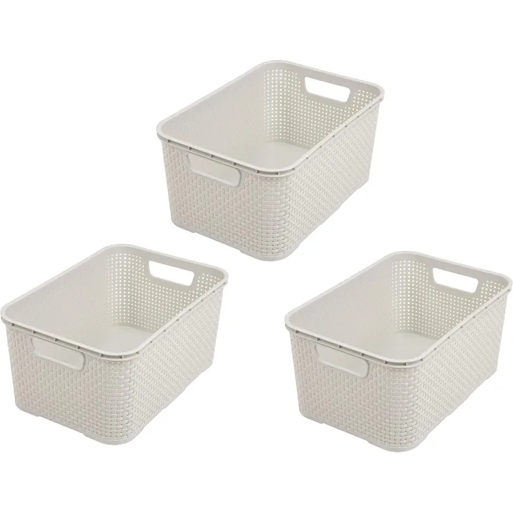 BranQ - Home essential Korb in Rattan Design 3er Set Grösse S 7l, Creme