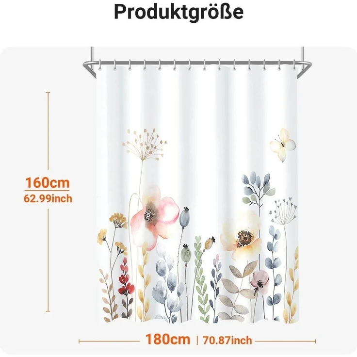 Duschvorhang Blumen Antischimmel, Wasserabweisend, 180x160cm – Bild 6