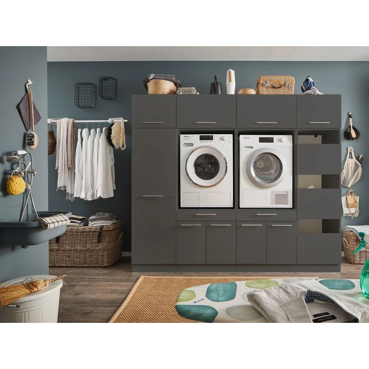 Waschmaschinenumbauschrank >LAUNDREEZY< in anthrazit - 235x200x67,5 (BxHxT) – Bild 1