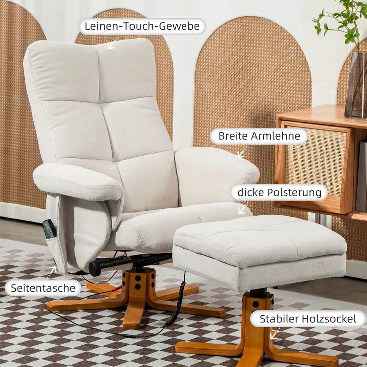 HOMCOM Massagestuhl, Polyester, Schaumstoff, Cremeweiß, 80L x 86B x 99H cm – Bild 7