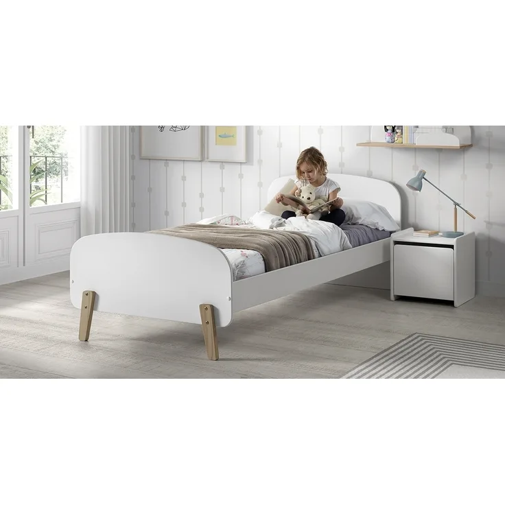 Einzelbett Kiddy 90x200 cm Nachtkonsole MDF Weiß