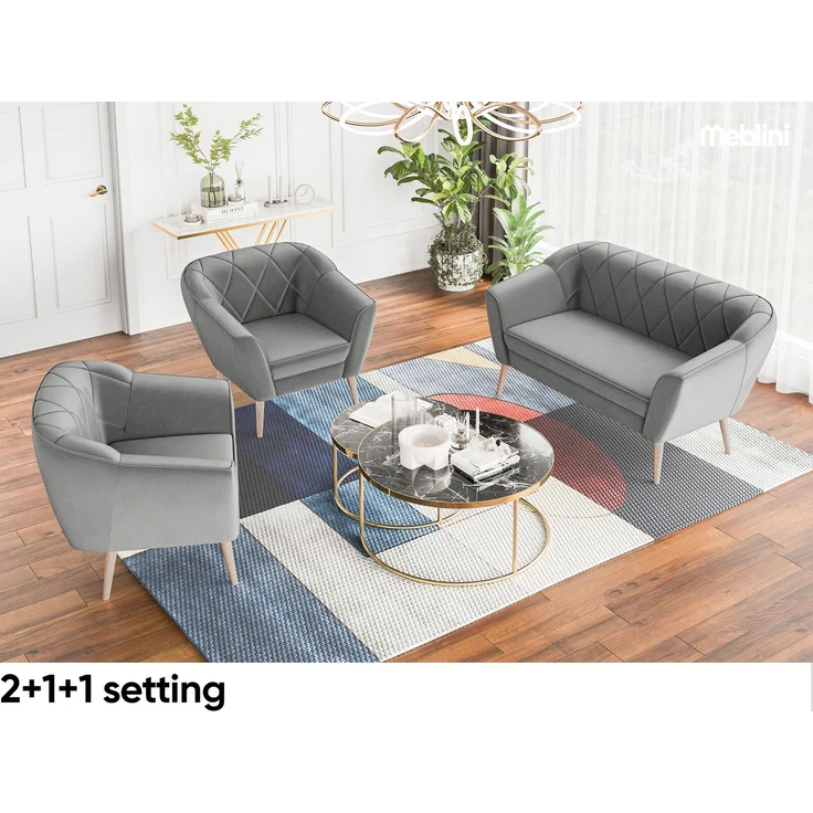 MEBLINI Mini Sofa 2-Sitzer für Wohnzimmer - Mini Lounge für zwei Personen - Küchensofa - Sofa Klein - GISELA - 2 - Hellgrau Samt – Bild 4