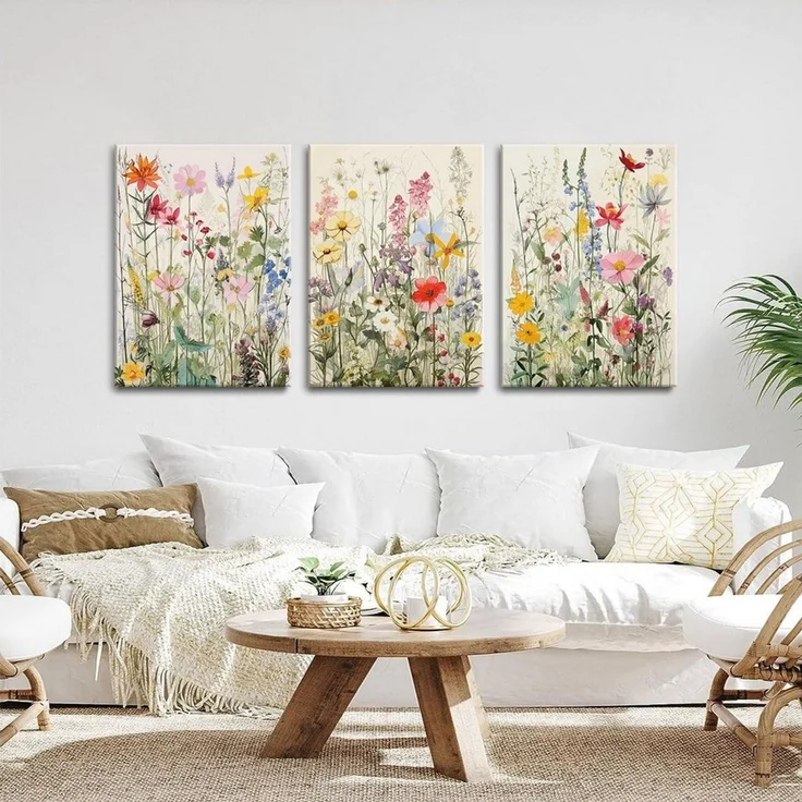 Zyronn Leinwandbild HortensieLeinwand Wandkunst, Aquarell Blumen Wandbilder, Bunte, (3 St), Wildblumen Bilder, Wanddekoration, Botanische Deko – Bild 4