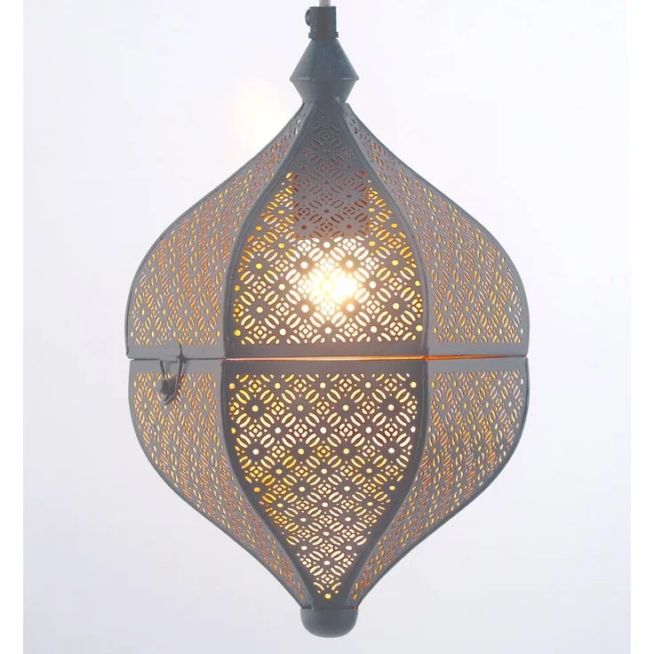 Marrakesch Orient & Mediterran Interior Pendelleuchte Lamilami Grau, Orientalische Pendelleuchte aus Metall 31cm, Handarbeit – Bild 2