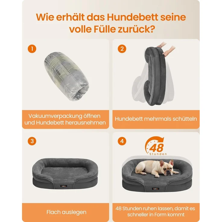 Feandrea Hundebett, Hundekissen, für mittelgroße Hunde, 76 x 51 x 18 cm, orthopädisch, wasserdichte Innenschicht, erhöhte Ränder, Abnehmbarer, waschbarer Bezug, rutschfest, schiefergrau PGW281GN01 – Bild 7