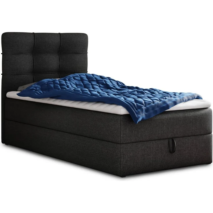 Boxspringbett Best Mini mit Bettkasten und Matratzentopper - Einzelbett mit Bonell-Matratze und Topper, Polsterbett, Bett, Schlafzimmer (120 x 200 cm, Schwarz (Inari 100)) – Bild 1