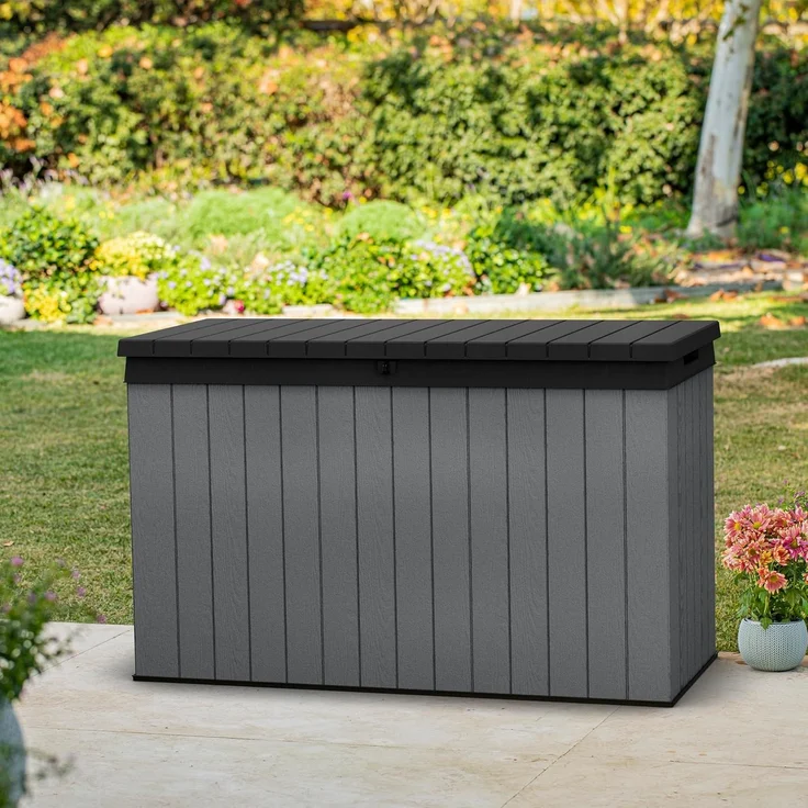 Keter Gartenbox "Darwin" 662 Liter naturgetreue Holzoptik Deckel bis 300 kg belastbar, abschließbar – Bild 7