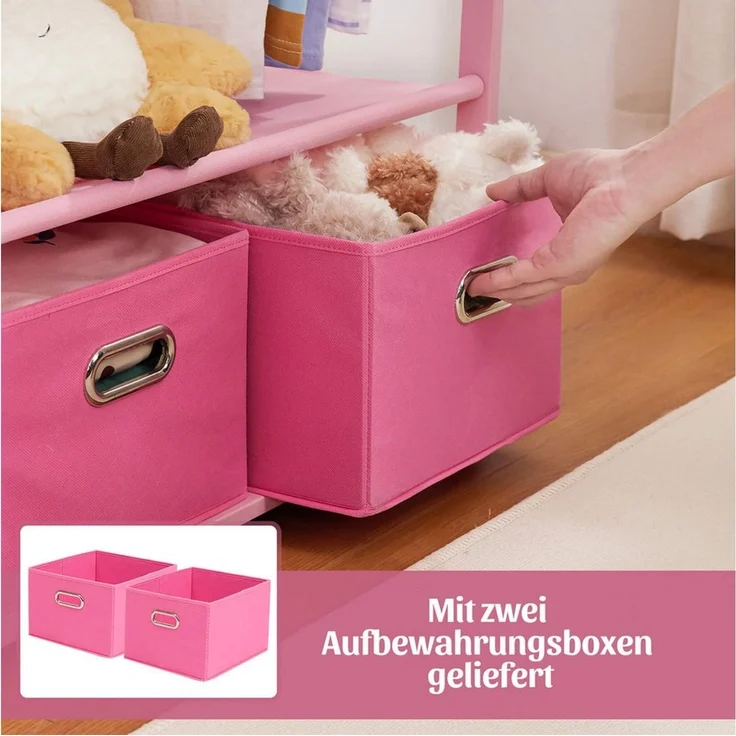 Yorbay Kleiderständer Kinder Kleiderständer aus Bambus, 74 x 35 x 140cm, Kinderregal, (Mit 2 Boxen, Kleiderstange, Kinder offnene Kleiderschrank), Garderobenständer für Kinder, Kinderzimmer und Schlafzimmer – Bild 3