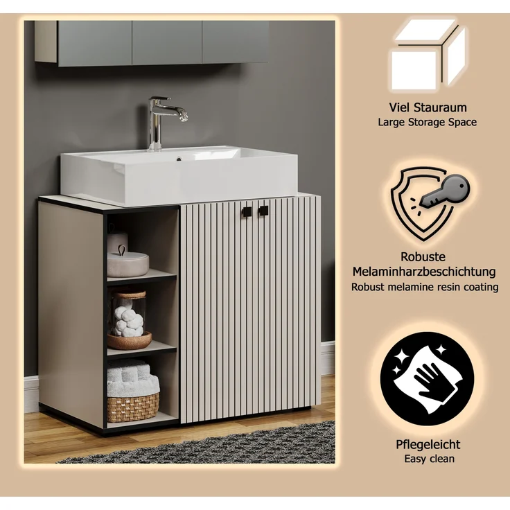 Waschtisch Bliss in grau inklusive Waschbecken 90 cm – Bild 10