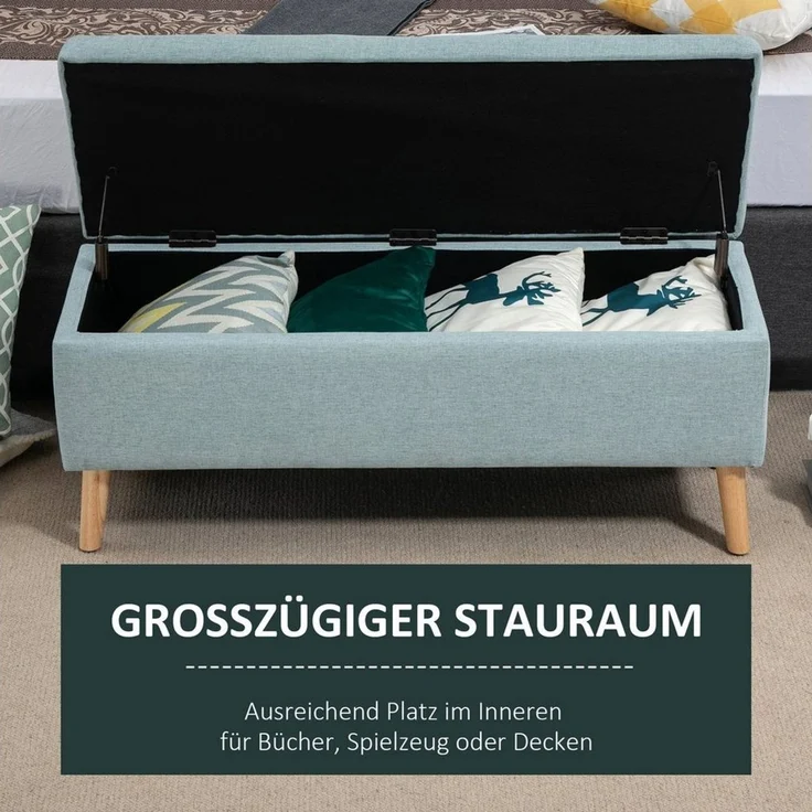 HOMCOM Sitzbank Polsterbank mit Stauraum (Aufbewahrungsbank, 1-St, Bettbank), Gummiholz Hellgrün 110 x 39 x 45 cm – Bild 4