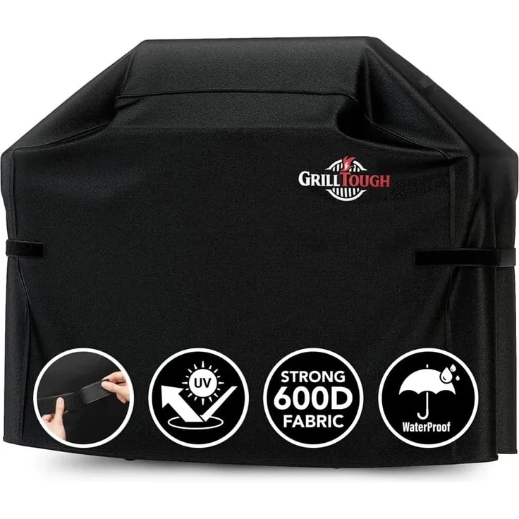 GrillTough Heavy Duty BBQ Grill Abdeckung für Outdoor Grill 52 Zoll - Wasserdicht, Wetterbeständig, UV & Fade Resistant mit Verstellbaren Gurten - Gasgrill Abdeckung für Weber, Genesis, Charbroil,