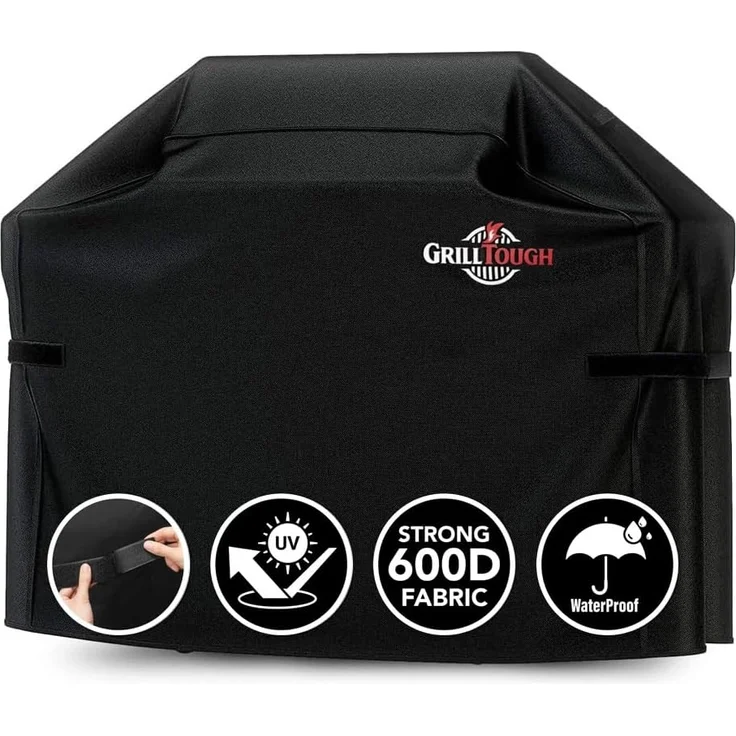 GrillTough Heavy Duty BBQ Grill Abdeckung für Outdoor Grill 52 Zoll - Wasserdicht, Wetterbeständig, UV & Fade Resistant mit Verstellbaren Gurten - Gasgrill Abdeckung für Weber, Genesis, Charbroil,