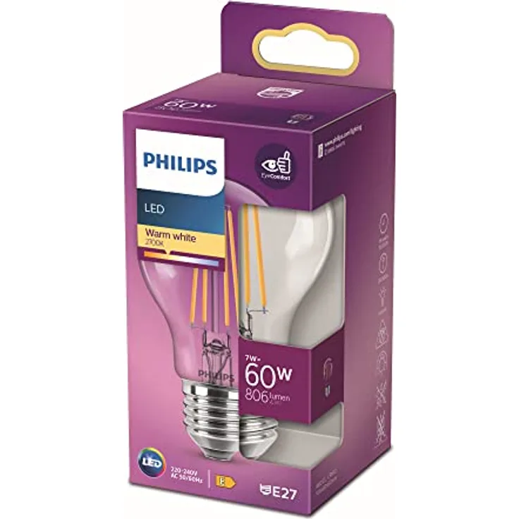 Philips LED Lampe Tropfen E27, 7W (60W), 806 lm Warmweiß (2700K)