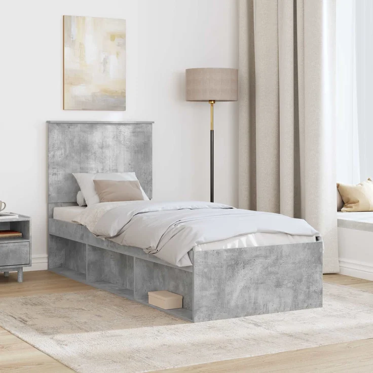 vidaXL Bettrahmen Beton Grau 75 x 190 cm Massives Kiefernholz 3411076 – Bild 2