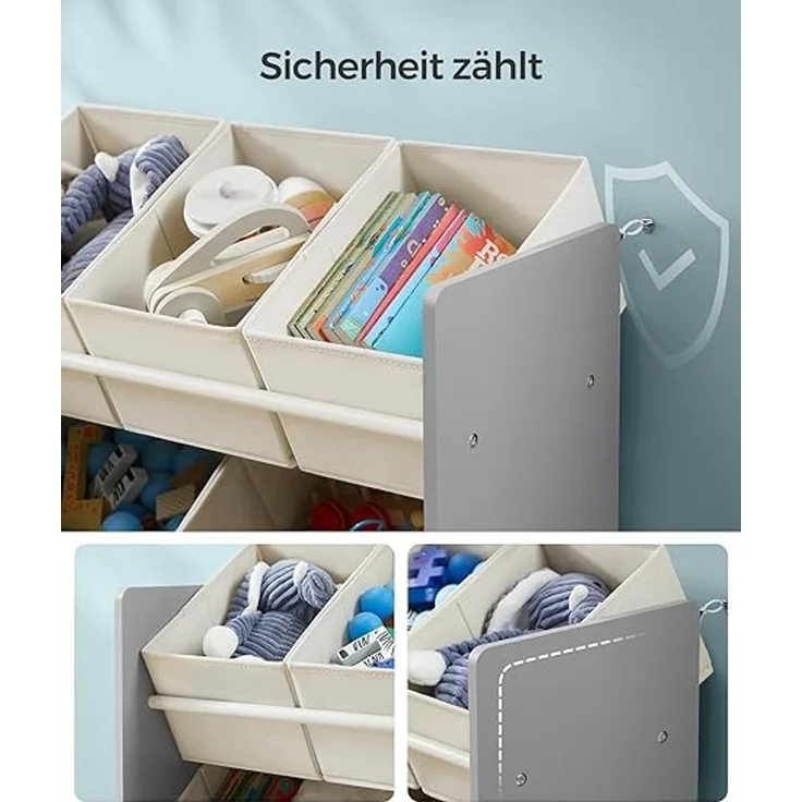 Songmics Kinderregal, mit 7 Aufbewahrungsboxen, MDF / Vliesstoff taubengrau, 60 x 29,5 x 62,5 cm – Bild 3