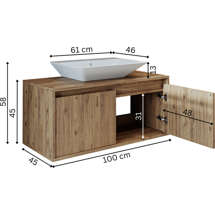 Roomart ATLANTIC-100 Badmöbel Set– 2-teiliges Badezimmermöbel Set - Waschbecken mit Unterschrank - H 45 x B 45 x T 100 cm • Eiche – Bild 6