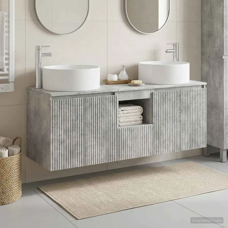 vidaXL Badezimmerschrank-Set 3 stk. Betongrau 129 x 44,5 x 80 cm 3405740