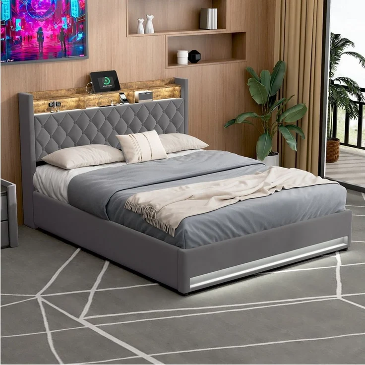 STILVORA Polsterbett 180×200 mit matratze und bettkasten,Stauraumbett Boxspringbett mit USB – Bild 1