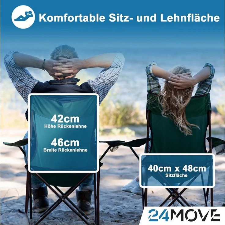 24Move Campingstuhl 24MOVE® Campingstuhl faltbar,Anglerstuhl,Liegestuhl mit Getränkehalter (bis max. 100 kg), mit Tragetasche, blau, Klappstuhl, bis 100kg belastbar – Bild 2