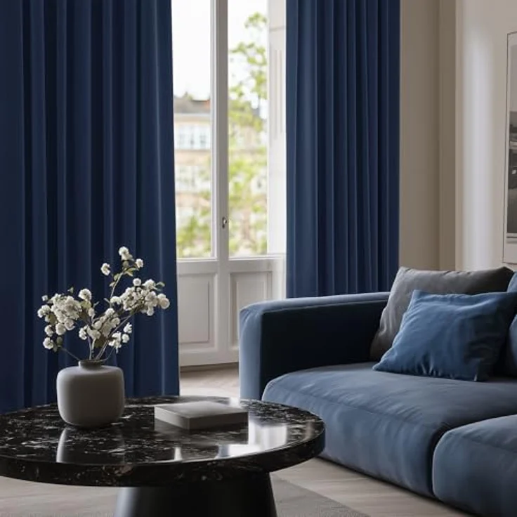 Deconovo Gardinen mit Ösen Blickdicht gegen Hitze Wohnzimmer Dunkelblau | 2er Set, H270 x B140 cm, Thermovorhang mit Ösen, Verdunkelnd und Hitzeschutz Vorhang für moderne Wohnräume besonders geeignet – Bild 6