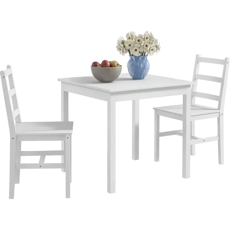 MELAYR, 3-teilige Essgruppe Sitzgruppe Tisch mit Stühlen, Massivholz, Weiß, 75 x 75 x 75 cm
