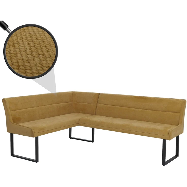 Eckbank HWC-O81, Esszimmerbank Bank, Öko-Tex (310g/m²) Chenille Stoff/Textil Metall 159x210 cm ~ senfgelb – Bild 1