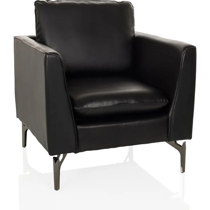 hjh OFFICE Loungesessel 1-Sitzer BAVERO Kunstleder Polsterstuhl Sessel für Wohnzimmer Bar Empfangsbereich, Relaxsessel gepolstert, Schwarz – Bild 1