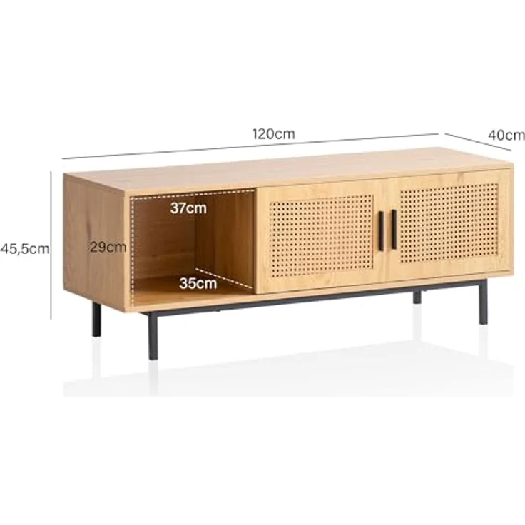 Livetastic Lowboard Eiche, Metall, Wiener Geflecht, 120x46x40 cm, stehend mit Schiebetüren – Bild 4
