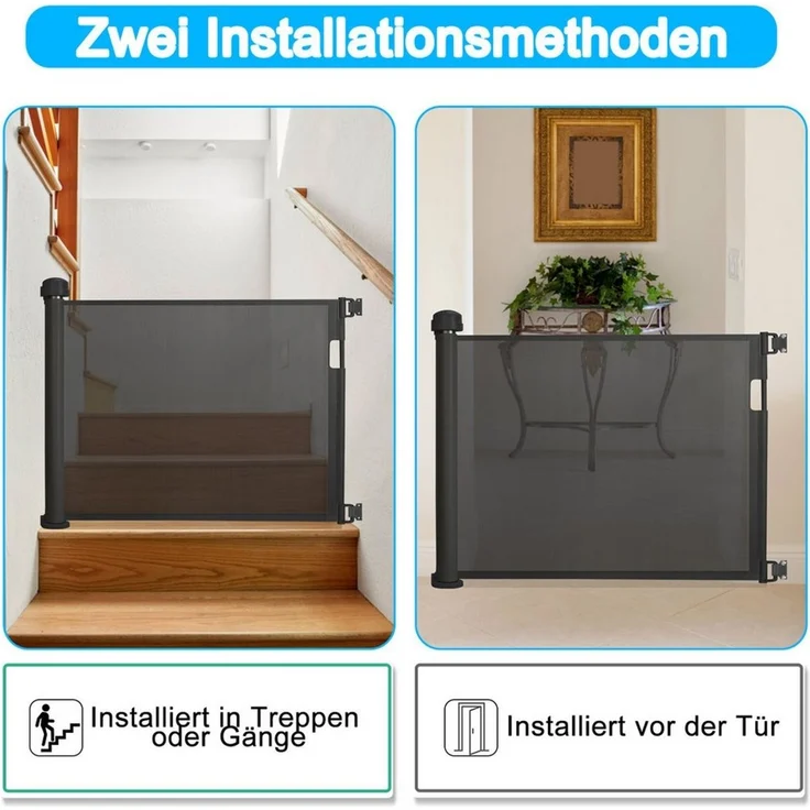 FIVMEN Treppenschutzgitter PVC Türschutzgitter Ausziehbar 0-300 cm, Weiß/Grau/Schwarz für Babys und Haustiere – Bild 3