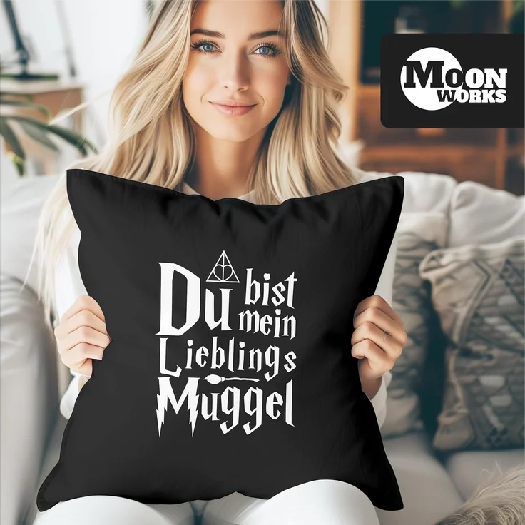 MoonWorks Dekokissen Kissen-Bezug Du bist mein Lieblings-Muggel Valentinstag Geschenk Liebe Spruch Kissen-Hülle Deko-Kissen Baumwolle MoonWorks® – Bild 2