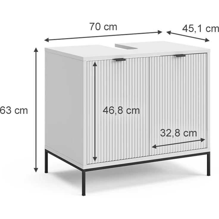 Waschtischunterschrank Eliza Weiß 70 x 63 cm mit 2 Türen Vicco – Bild 3