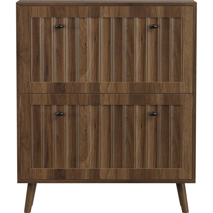 DESVIAE Garderobenschrank Schuhschrank Walnussfarben aus MDF/Spanplatte – 80x95x24 cm – 2 Kippfächer – Bild 8