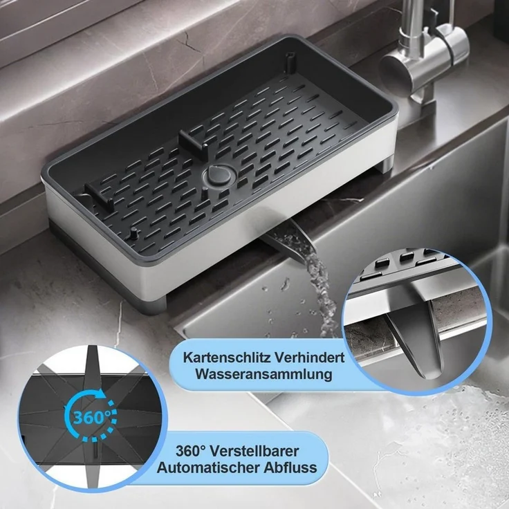 BlingBin Küchenorganizer-Set Spülbecken-Organizer Schwammhalter mit Automatischer Entwässerung, (360° Drehbar Abflussrohr, 1-tlg, 24.5*12.5*21.5CM), Aufbewahrung für Bürsten, Spülmittel, Küchenutensilien – Bild 4