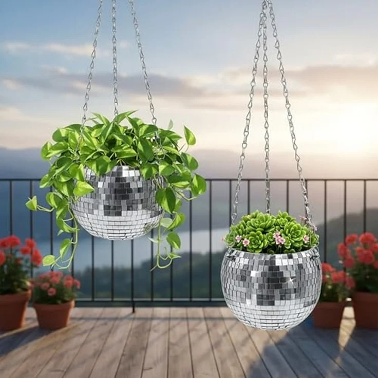 Spetebo Blumentopf Hänge Pflanztopf im Discokugel Design 15 cm mit Metallkette (Anzahl, 1 St, Stück), leicht, robust und einfach zu reinigen – Bild 7