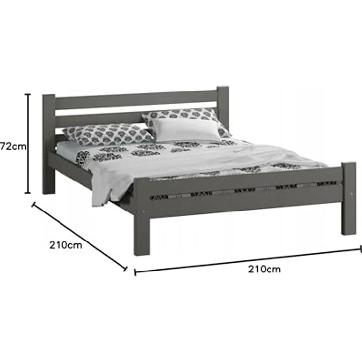 Home Collective Bettgestell Massivholzbett, Einzelbett mit Lattenrost & sicherem Lack, 210 x 132 x 72 cm, Grau – Bild 6