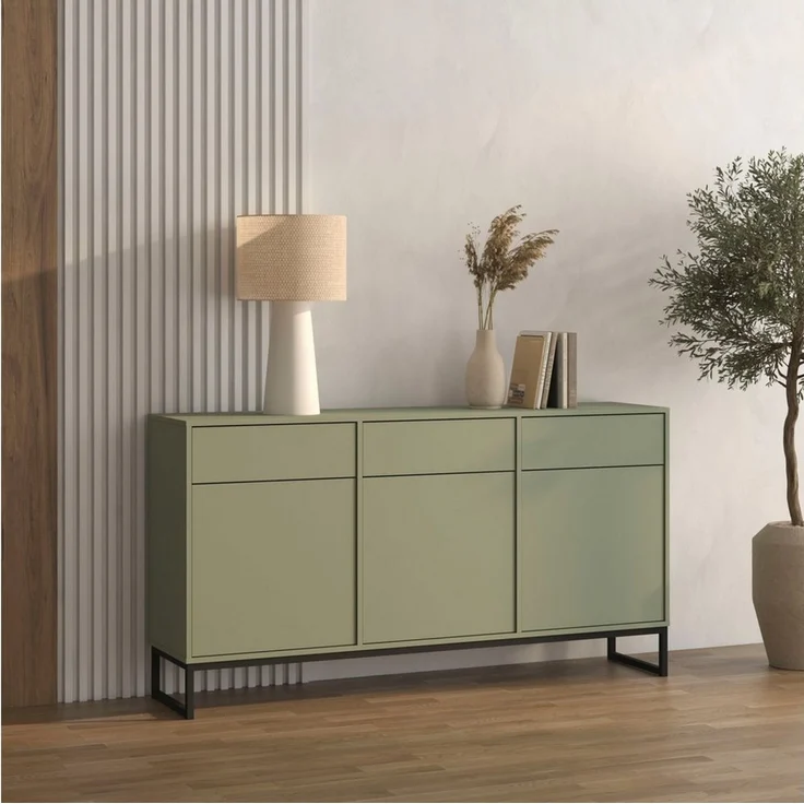 OTTO home Sideboard Loft, Breite 157 cm, grifflose Kommode 3 Türen/3 Schubkästen, Schubladenschrank mit viel Stauraum, Einlegeböden verstellbar – Bild 1