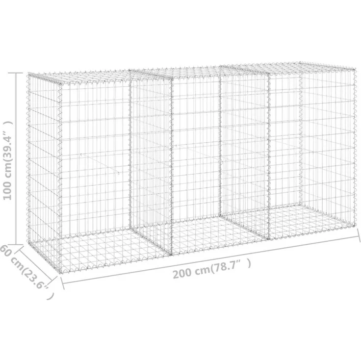 vidaXL Gabionenwand mit Abdeckung Verzinkter Stahl 200 x 60 x 100 cm 147815 – Bild 8