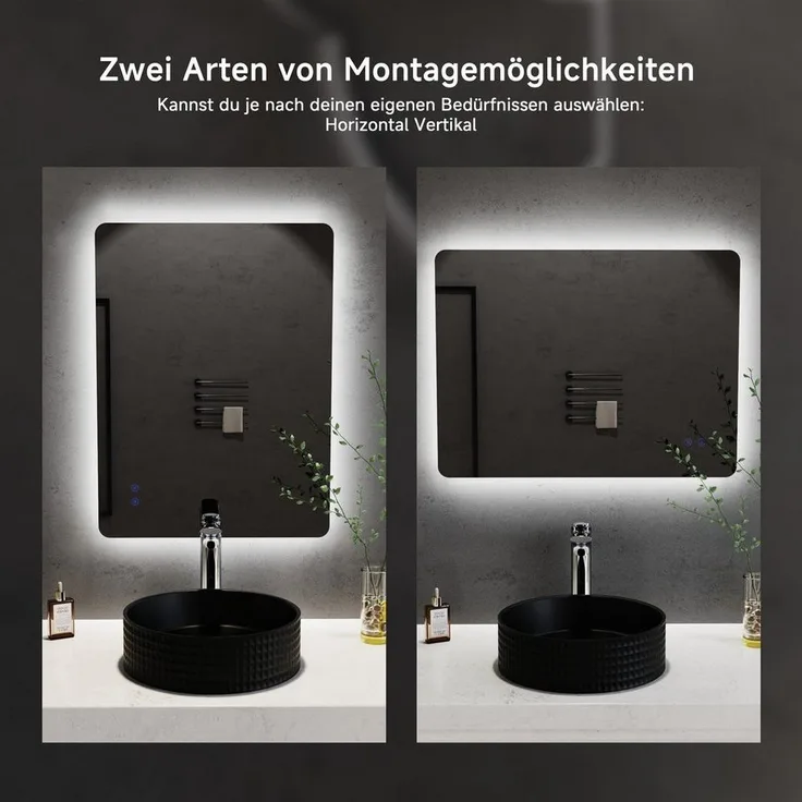 welltime LED-Lichtspiegel Toledo eckig, Spiegel mit LED Beleuchtung, Badspiegel, mit Anti-Fog Beschichtung
