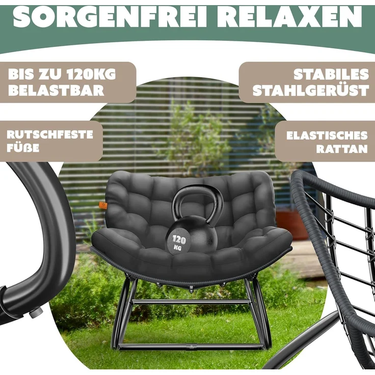 KESSER® 'XXL Chillexer' Schaukelstuhl mit Rutschfesten Füßen, für drinnen & draußen, Witterungsbeständig, Stahl / Polyester anthrazit, 100 x 100 x 85 cm – Bild 7