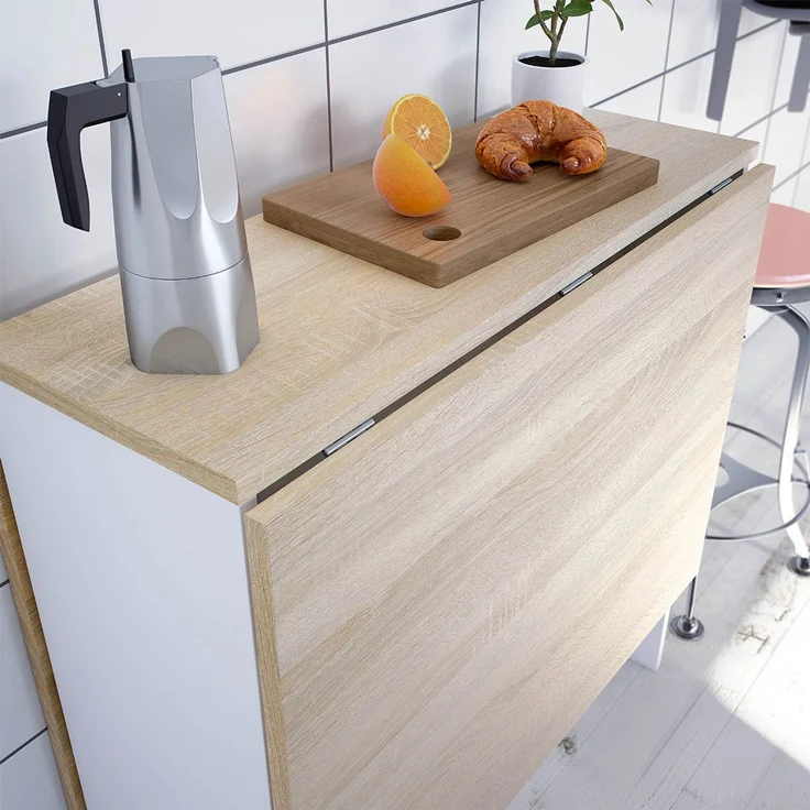 Habitdesign Fly Beistelltisch, Melamin, Weiß/Eiche, L31/140 x H78 x P77cm – Bild 6