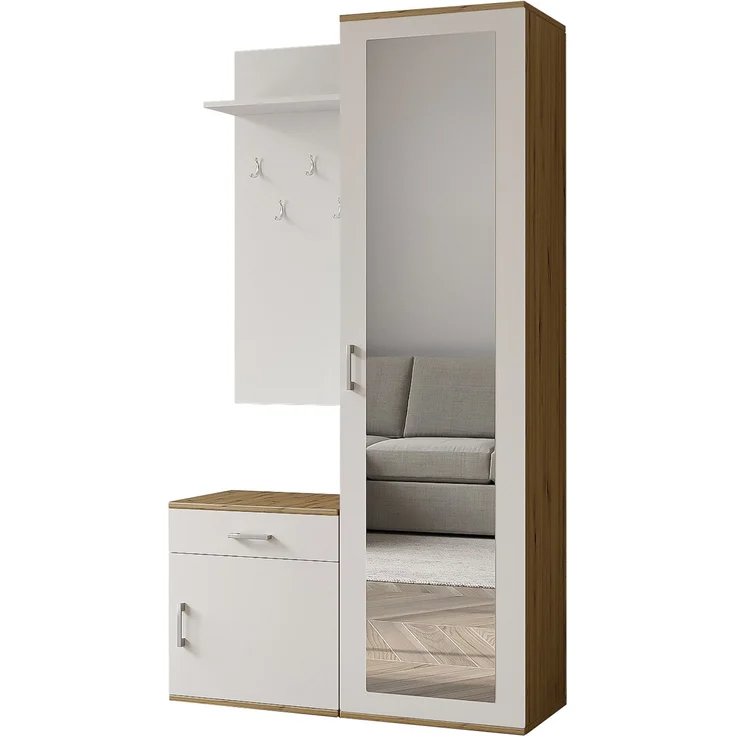 AX LIVING Garderobe mit Spiegel Magnola – 100 cm Breit, Artisan & Weiß – Bild 2