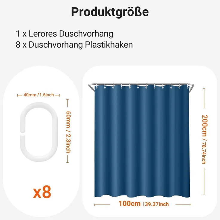 Duschvorhang 100x200 Polyester waschbar Dunkelblau 100 x 200 cm – Bild 2