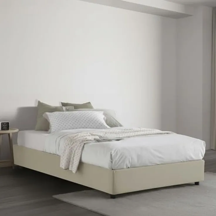 Talamo Italia - Chiara Doppelbett, Bettkasten mit Stoffbezug, 100 % Made in Italy, Öffnung vorne, inklusive Matratze 120 x 190 cm, Beige