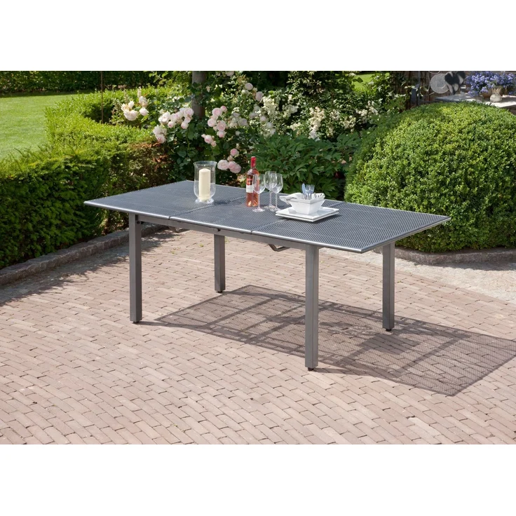 greemotion Ausziehtisch Toulouse 140/200x74x90 cm ? Stabiler Gartentisch mit ausziehbarer Funktion, höhenverstellbaren Füßen, wetterfest ? Farbe: eisengrau – Bild 4