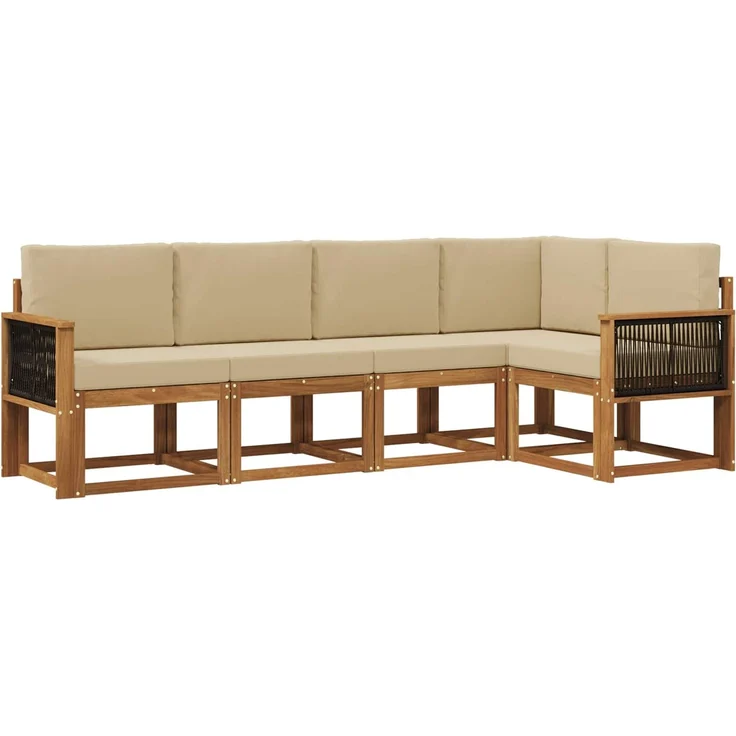 vidaXL Outdoor-Sofagarnitur 5 stk. 5-Sitzer Natur und Beige 3385214 – Bild 2