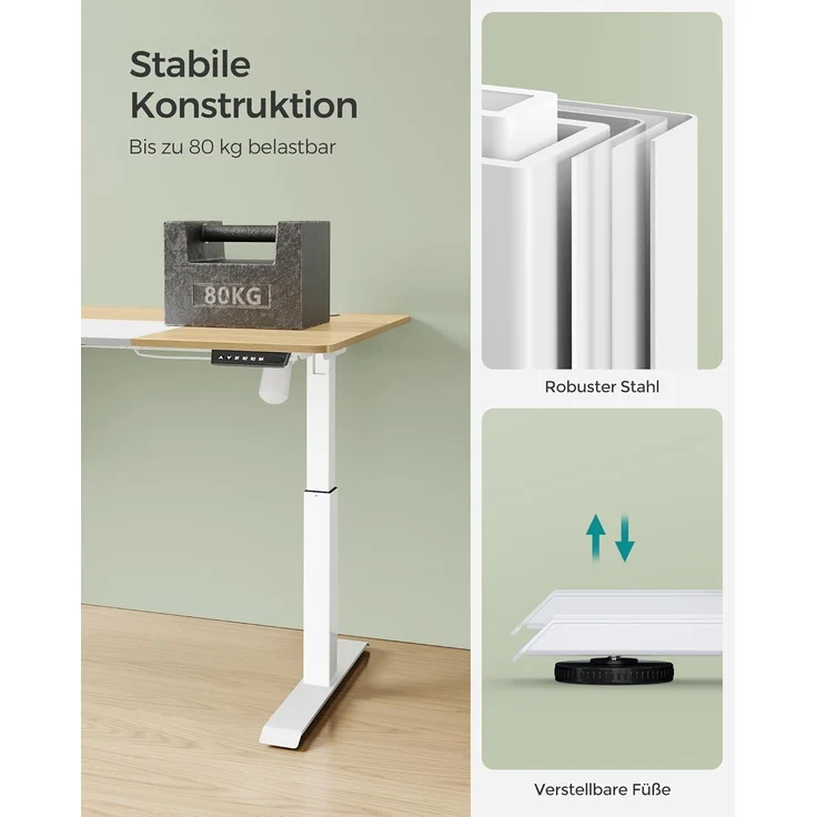 Songmics Höhenverstellbarer Schreibtisch elektrisch, 70x160 x (72-120) cm, stufenlos verstellbar, gespleißte Platte, Memory-Funktion mit 4 Höhen, pastellgelb-basisweiß LSD026N01 – Bild 9