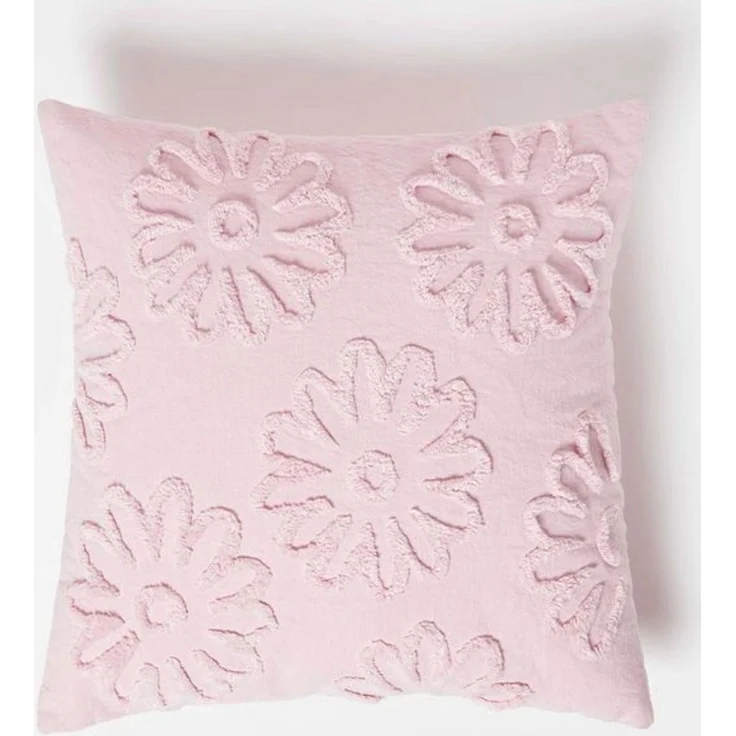 Homescapes Dekokissen Tufted Kissen rosa 45 x 45 cm – Dekokissen Blumen – Bild 4